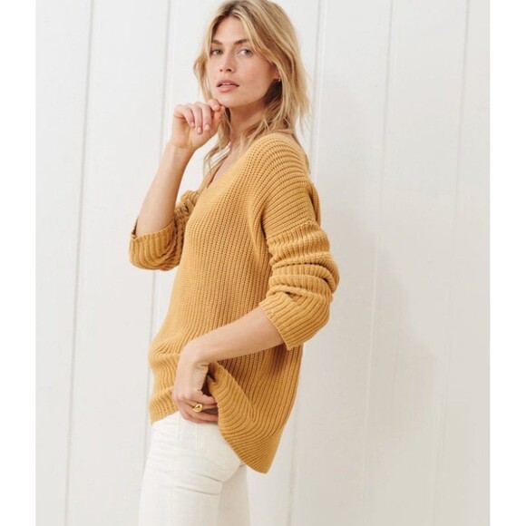 Jenni Kayne Size M Organic Cotton Cabin Oversized Knit Sweater Mustard Yellow - Picture 2 of 10